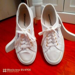 Superga white platform lace up sneakers